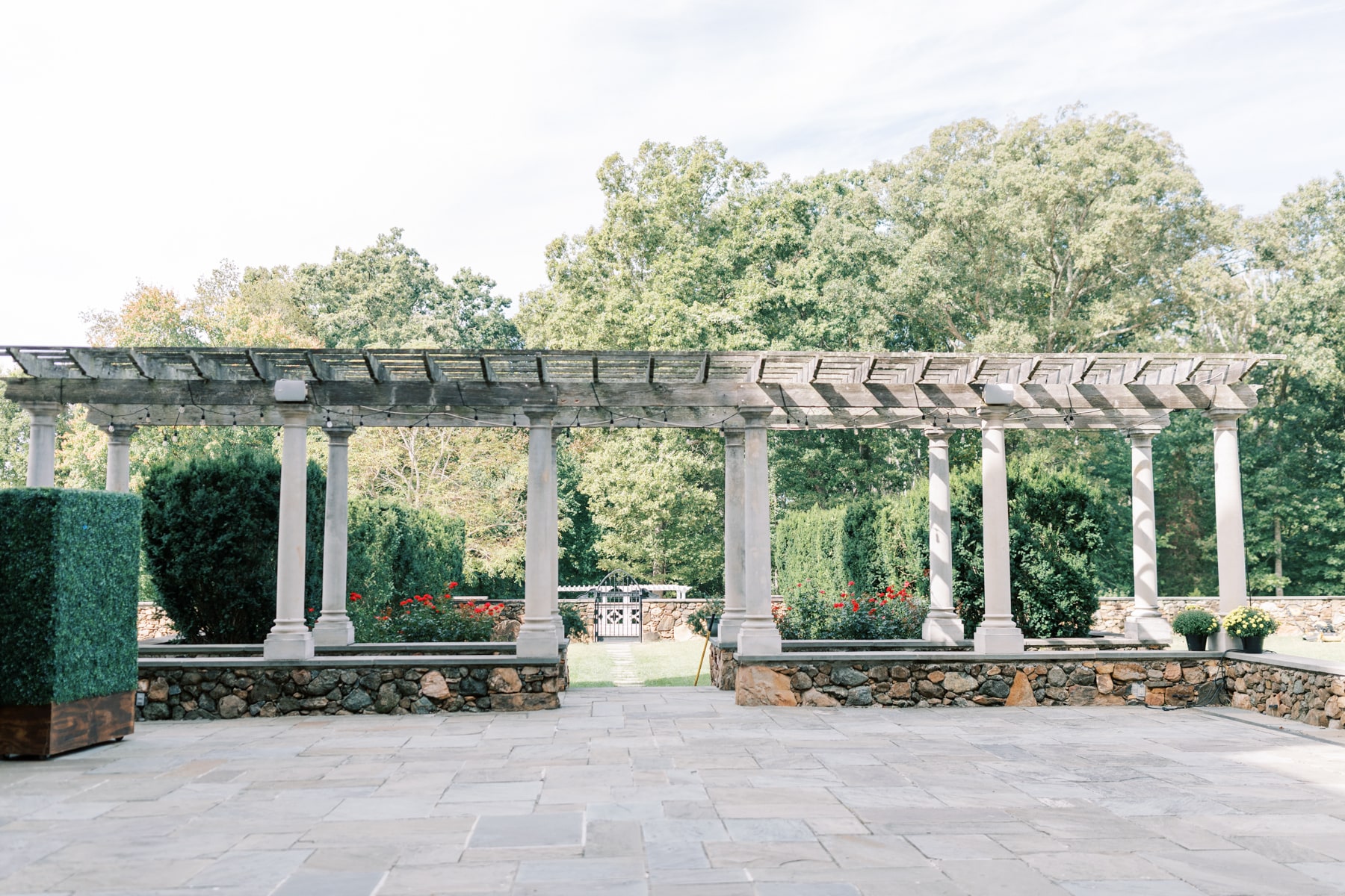 The courtyard area at a Dover Hall wedding gives guests such a European feel!